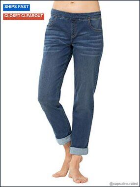 Elastic Waist Women's Boyfriend Jeans - Relaxed Fit, Cotton Blend, Pull-Up Style